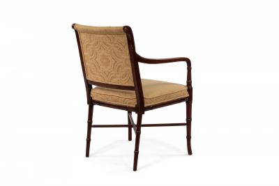 Set of 6 Regency Style Mahogany Arm Chairs with Yellow Damask Upholstery