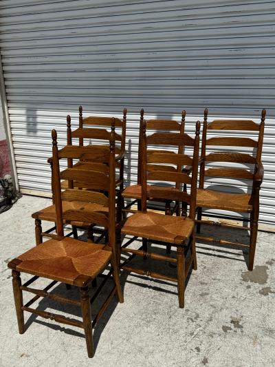 Set of 6 Rush Seat Walnut Ladderback Dining Chairs