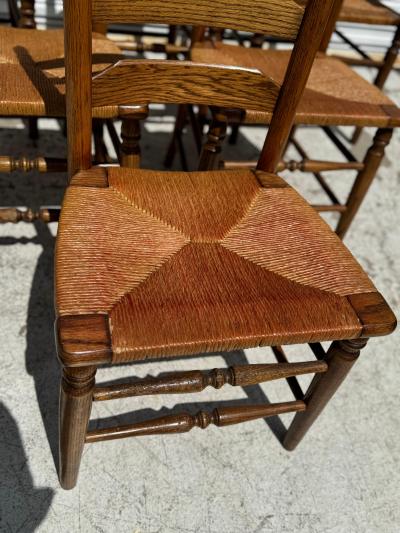 Set of 6 Rush Seat Walnut Ladderback Dining Chairs