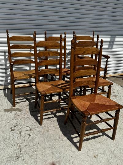 Set of 6 Rush Seat Walnut Ladderback Dining Chairs