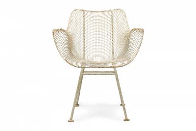 Set of 6 Russell Woodard Sculptura White Metal Dining Chairs 2 with Arms