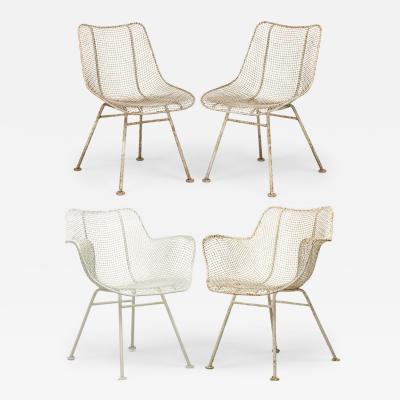 Set of 6 Russell Woodard Sculptura White Metal Dining Chairs 2 with Arms
