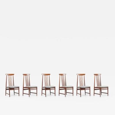 Set of 6 Spindle Back Dining Chairs Denmark 1960s