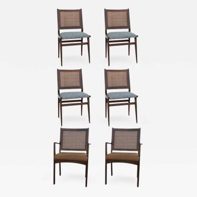 Set of 6 Swedish Dining Chairs Attributed to Karl Erik Ekselius in Teak and Cane