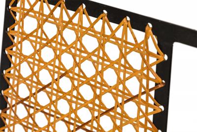 Set of 6 Tapered Back Wrought Iron Caned Seat Dining Side Chairs