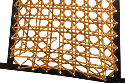 Set of 6 Tapered Back Wrought Iron Caned Seat Dining Side Chairs