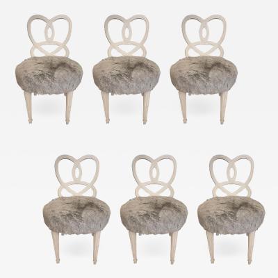Set of 6 Vintage Hollywood Regency Chairs Upholstered in Faux Fur