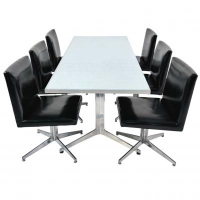 Set of 6 Ward Bennett Black and Aluminum Dining Chairs 1960