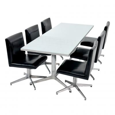 Set of 6 Ward Bennett Black and Aluminum Dining Chairs 1960