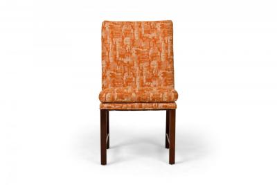 Set of 6 Wooden Dining Chairs with Abstract Beige Orange Upholstery