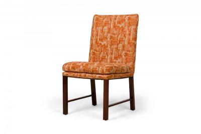 Set of 6 Wooden Dining Chairs with Abstract Beige Orange Upholstery
