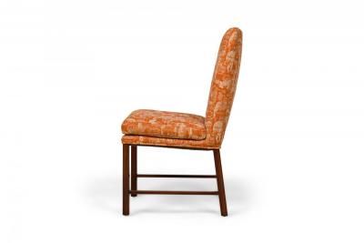 Set of 6 Wooden Dining Chairs with Abstract Beige Orange Upholstery