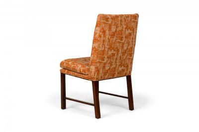 Set of 6 Wooden Dining Chairs with Abstract Beige Orange Upholstery