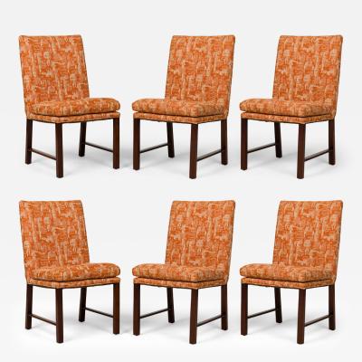 Set of 6 Wooden Dining Chairs with Abstract Beige Orange Upholstery