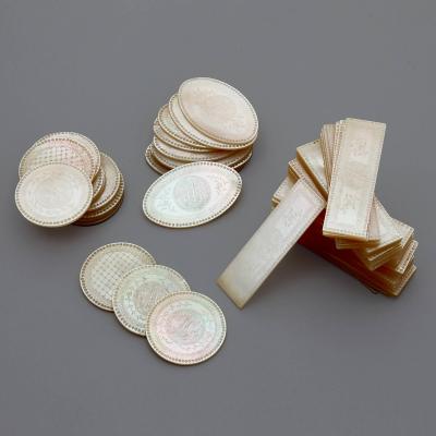 Set of 63 Qing Dynasty Chinese mother of pearl counters