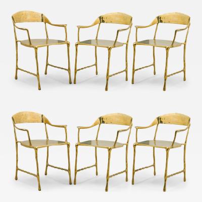 Set of 7 Contemporary Polished Bronze Almeida Dining Armchairs