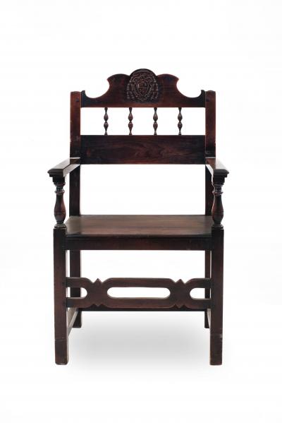 Set of 7 English Renaissance Walnut Arm Chairs