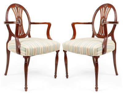 Set of 7 English Sheraton Mahogany Medallion Chairs