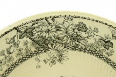 Set of 7 English Victorian Black and Cream Floral Transferware Plates