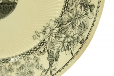 Set of 7 English Victorian Black and Cream Floral Transferware Plates