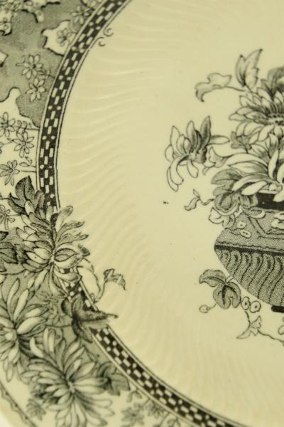 Set of 7 English Victorian Black and Cream Floral Transferware Plates
