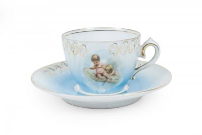 Set of 7 French Victorian Porcelain Teacups and Saucers