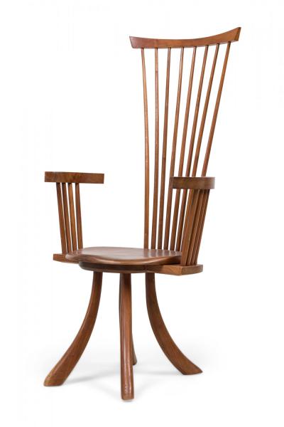 Set of 7 Jeffrey Greene Modern Walnut High Back Dining Chairs