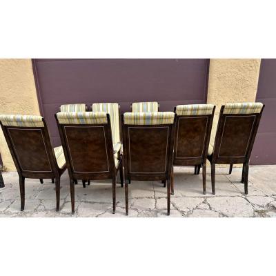 Set of 8 1970 s William Doezema for Mastercraft Amboyna Wood Dining Chairs