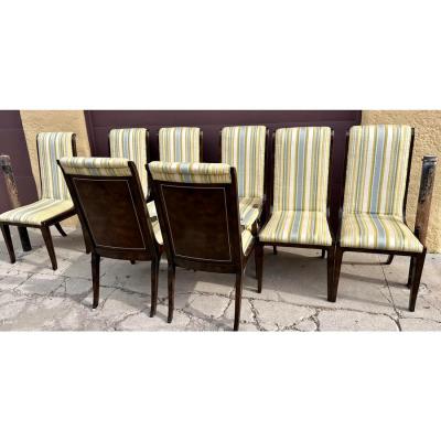 Set of 8 1970 s William Doezema for Mastercraft Amboyna Wood Dining Chairs
