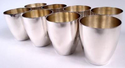 Set of 8 American Art Deco Sterling Silver Tumblers Bar Cups