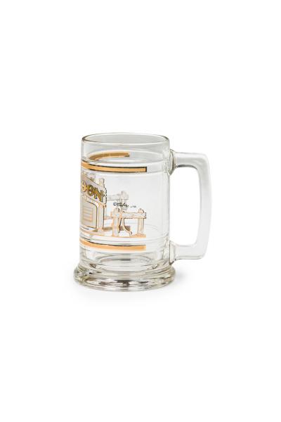 Set of 8 American Mid Century Glass Beer Mugs with Gold Trim