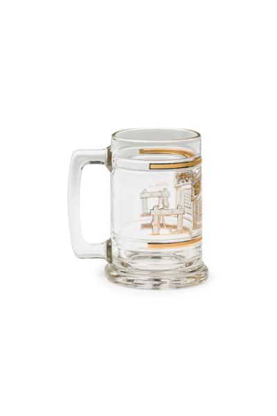 Set of 8 American Mid Century Glass Beer Mugs with Gold Trim