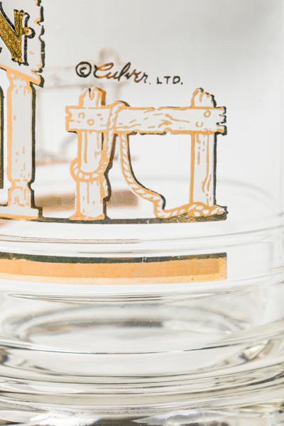 Set of 8 American Mid Century Glass Beer Mugs with Gold Trim