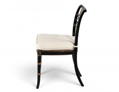 Set of 8 Antique English Regency Style Ebonized and Gilt Dining Chairs