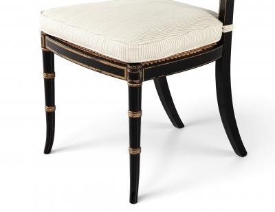 Set of 8 Antique English Regency Style Ebonized and Gilt Dining Chairs