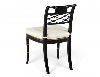 Set of 8 Antique English Regency Style Ebonized and Gilt Dining Chairs