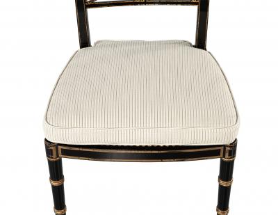 Set of 8 Antique English Regency Style Ebonized and Gilt Dining Chairs