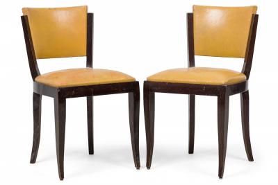 Set of 8 Art Deco American Gold Vinyl Upholstered Dining Side Chairs