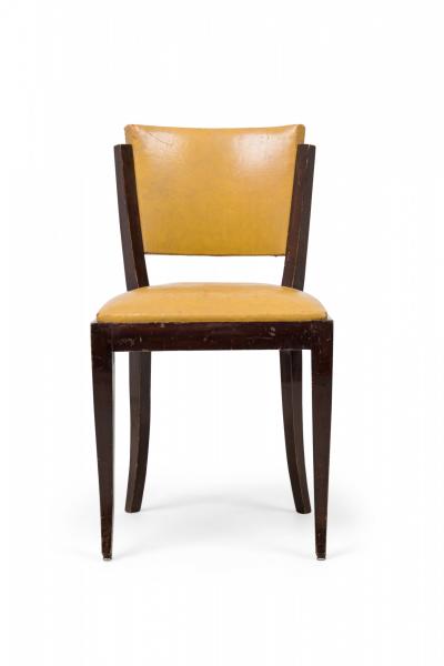 Set of 8 Art Deco American Gold Vinyl Upholstered Dining Side Chairs