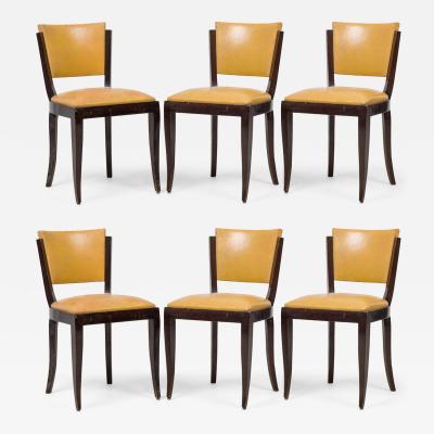 Set of 8 Art Deco American Gold Vinyl Upholstered Dining Side Chairs