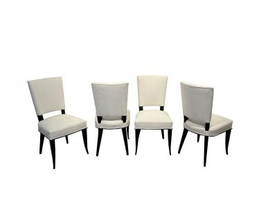 Set of 8 Art Deco Chairs Black Lacquer Creme Velour France circa 1930