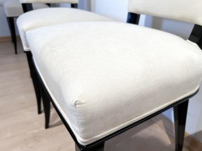 Set of 8 Art Deco Chairs Black Lacquer Creme Velour France circa 1930