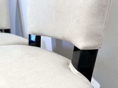 Set of 8 Art Deco Chairs Black Lacquer Creme Velour France circa 1930