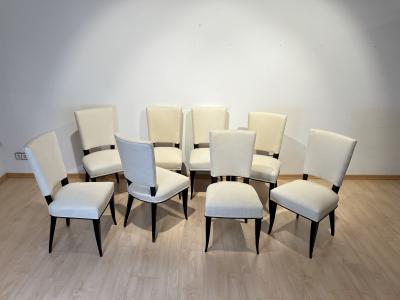 Set of 8 Art Deco Chairs Black Lacquer Creme Velour France circa 1930