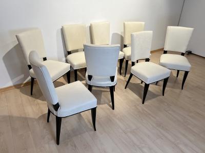 Set of 8 Art Deco Chairs Black Lacquer Creme Velour France circa 1930