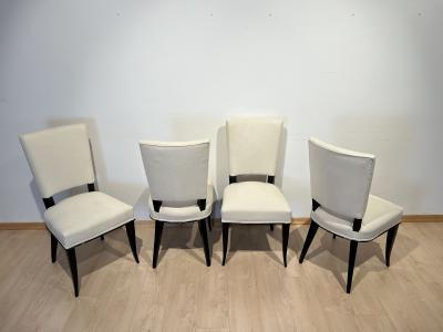 Set of 8 Art Deco Chairs Black Lacquer Creme Velour France circa 1930