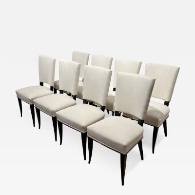 Set of 8 Art Deco Chairs Black Lacquer Creme Velour France circa 1930