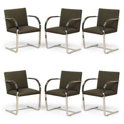Set of 8 Brueton American Mid Century Brno Gray Upholstered Chrome Dining Armc
