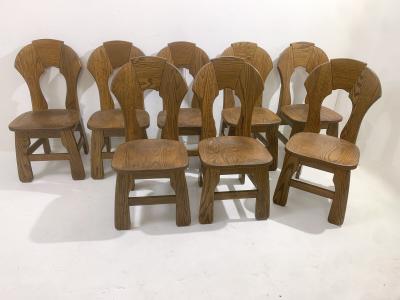 Set of 8 Brutalist Wooden Dining Chairs