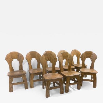 Set of 8 Brutalist Wooden Dining Chairs